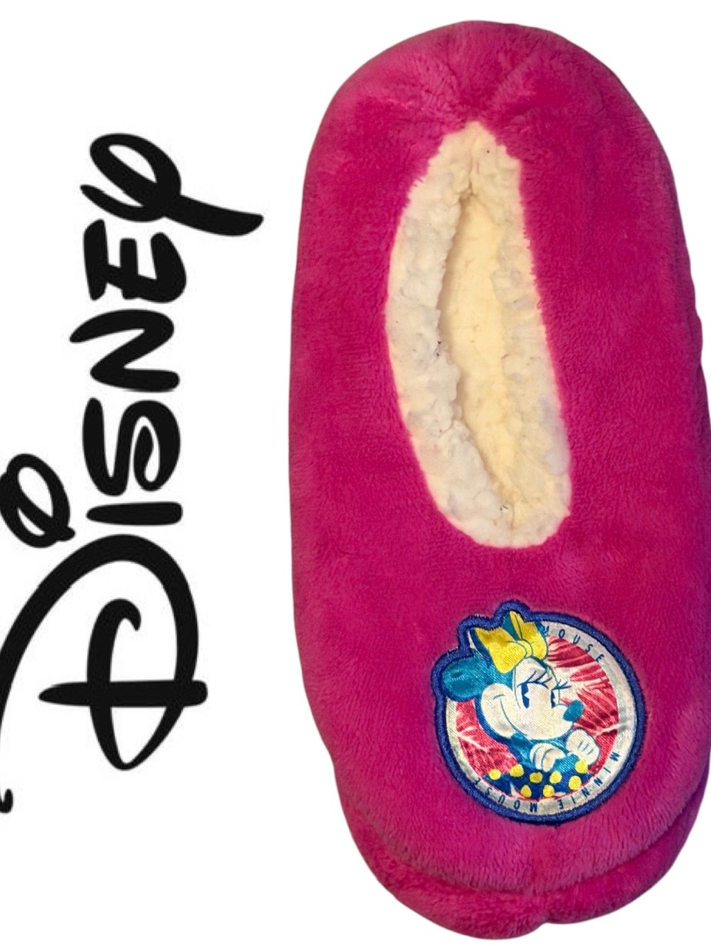 3/$30 Disney Purple Plush Minnie Slipper with Yellow Bow Accent